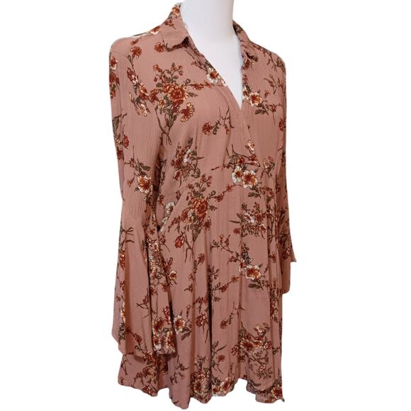 Umgee Boho Blouse Top Flare‎ Sleeves Pink Floral Cottagecore Fairy Long Tunic LG - Picture 1 of 9